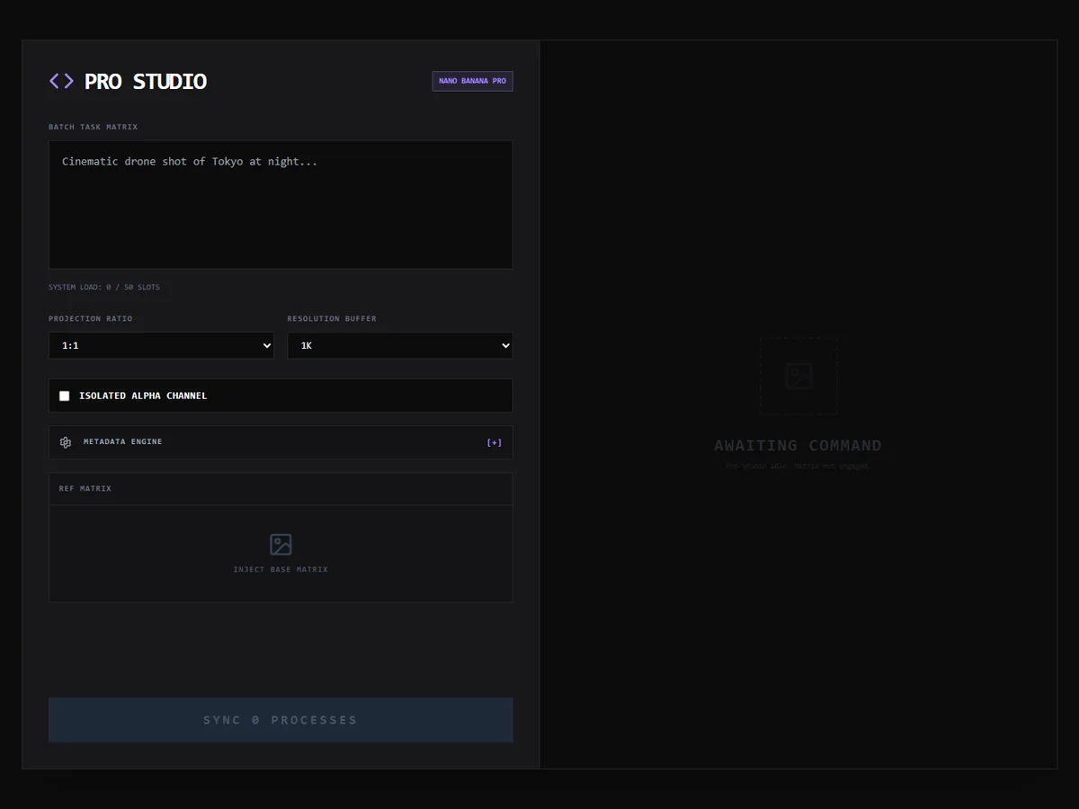 Batch Image Generator workbench with prompt queue, image controls, and reference panel
